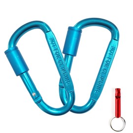Ruayia Carabiner with screw cap (2 pieces), key ring carabiner, aluminium carabiner hook, mini screw carabiner for camping, fishing, hiking, travel with 1 x dog whistle (blue)