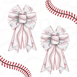 Hying 2 Pieces Baseball Bows for Wreath, Sport Baseballs Wreath Bow Red White Burlap Bows Sports Rolls Ball Craft Bows Ornaments for Front Door Team Celebration Party Decoration Supplies
