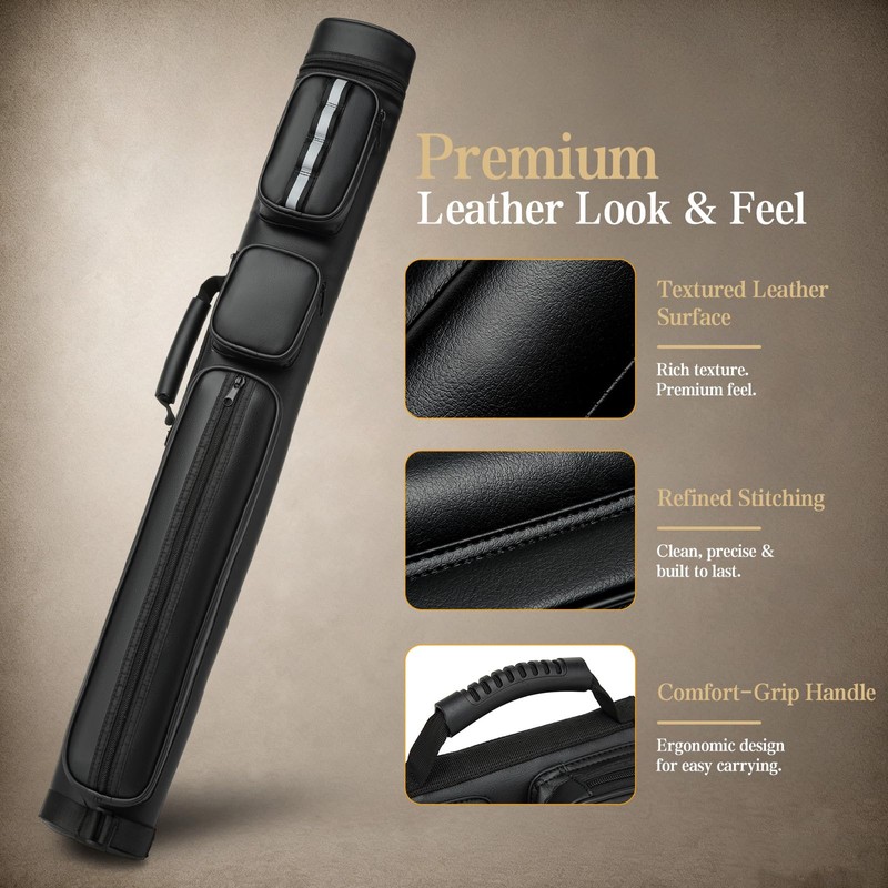 2x2 Leather Pool Cue Case for 2 Butts & 2