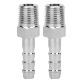 QANYEGN 2PCS 1/4in Stainless Steel Hose Barb Fitting, BSPT Male Thread Connector Barb Joint Quick Coupling Connector Pipe Fitting (BSPT1/4-8mm)