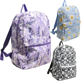 Moda 17" Printed Backpacks in 3 Assorted Prints - Case of 24 Bookbags