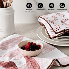 RECYCO Waffle Kitchen Towel Set of 2 - Quick Dry Microfiber Sustainable Dish Towels - Ultra Absorbent Reusable Cleaning Tea Towels - Lightweight Hand Towels,16”x 28”, Terracotta