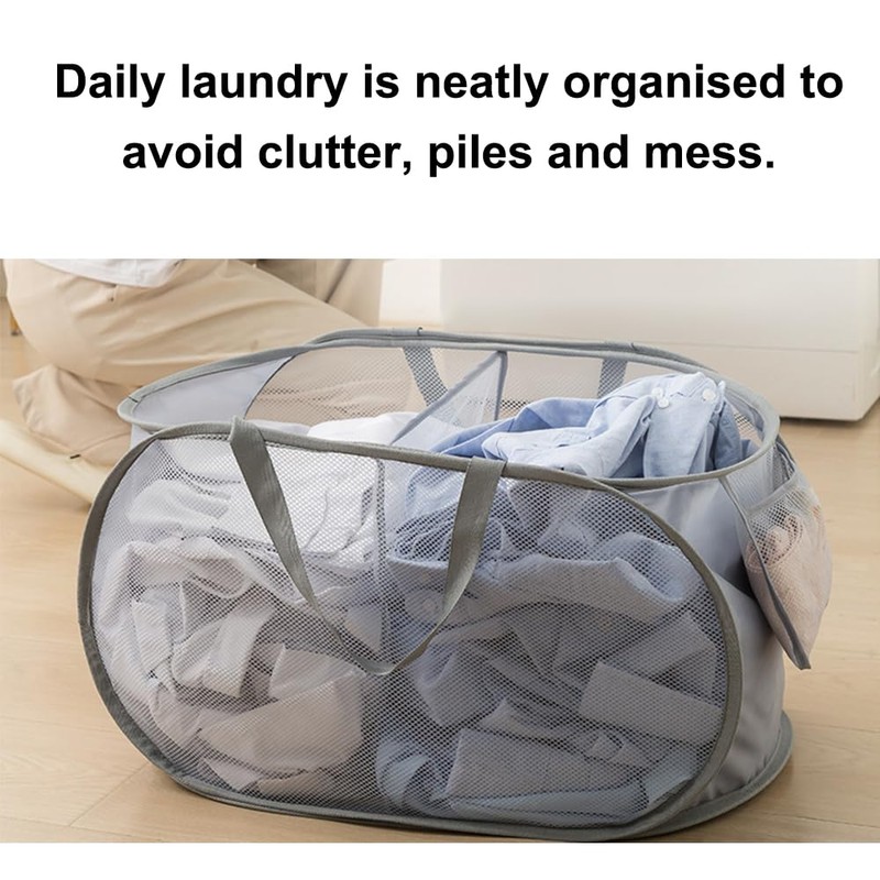 Blue, Durable Folding Laundry Baskets, Collapsible Mesh Pop Up Hamper