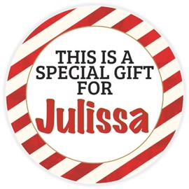 This is a Gift for Julissa - 100 Pack Circle Stickers 3 Inch - Candy Cane Merry Christmas Gift Tag Present Tree Holiday Custom Name Santa Claus
