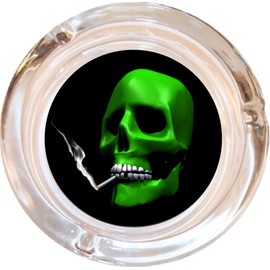 Black Ball Corp. Smoking Skull Glass Ashtray - 4" Round