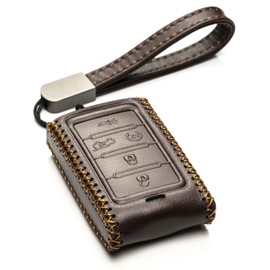 Vitodeco Genuine Leather Smart Key Fob Case Compatible with Jeep Wagoneer, Jeep Grand Wagoneer, Jeep Grand Cherokee 2022-2025 (5-Button, Brown)