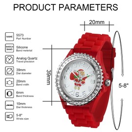Blekon Christmas Tree Women Watch Crystals Studded Alloy Case Silicone Strap White Dial Santa Claus Analog Watches (Red/Santa)