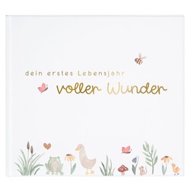 goldbuch 513 Baby Diary Full of Wonder Meadow White Memory Album with 100 Illustrated Pages, Cover with Gold Embossing and Meadow Motif, Memory Album, Baby Album Approx. 24.5 x 22.5 x 3.5 cm