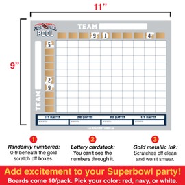 Football Squares Board 100 (10 Cards/Pack) - Superbowl Pool Cards - Football Pool Game - Scratch Off Betting Cards - Football Scratch Off Cards - Football Squares Scratch Off (Grey)
