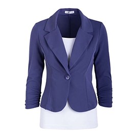 Auliné Collection - Blazer de punto de color liso para mujer, Azul (Denim), 1 X