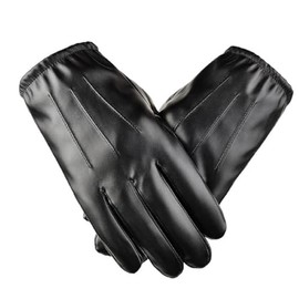 Men's Leather Gloves Touch The Screen Prevent Wind During Driving and Cycling (Black, XL)