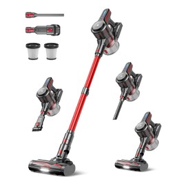 CHEBIO Lightweight Cordless Vacuum Cleaners for Home, Stick Vacuum Cordless Rechargeable with 45kPa Suction,45-Min Run,Anti-Tangle and Self-Stand, 6 in 1 Hardwood Vacuum Cleaner (red)