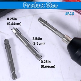 JJUNW 6 Pcs 1/4 Socket Adapter, Impact Adapter Driver Bit Set, Drill Socket Adapter for Impact Driver, Automotive Diy, Extension Socket Driver Bits, Handle Nut Driver and Drills(1/4)