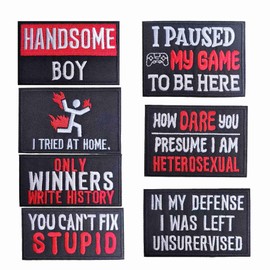 7Pcs Funny Sayings Biker Patches, Handsome Boy Game Day Embroidery Iron On Patch Emblem Badge for Clothes Bags Hats Jacket Jeans Backpacks (2"x3")