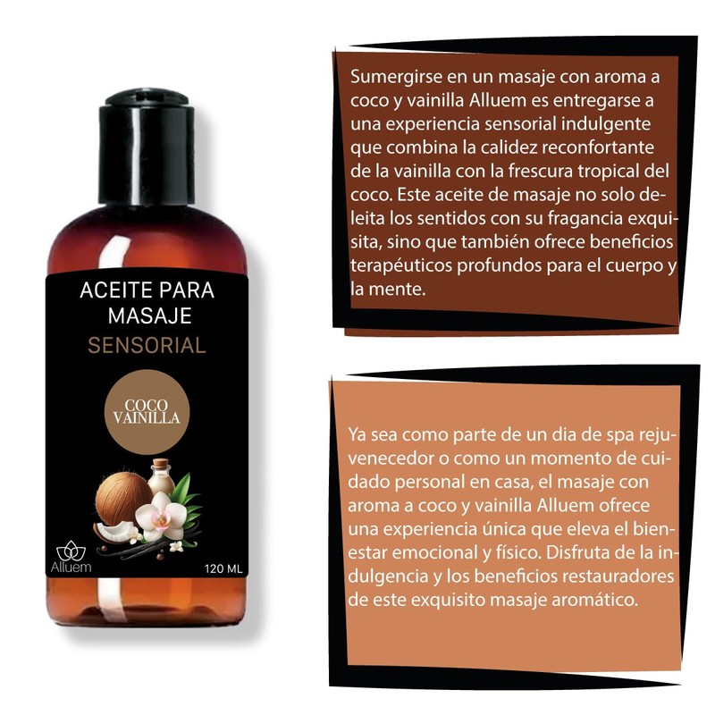 Aceite Para Masaje Sensorial De Coco Vainilla, Alluem 120 ML
