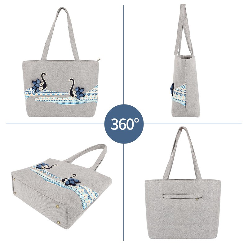 ArtsEye Top-Handle Handbag Canvas Zipper Large Tote Bag for Women