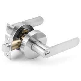 ANNFUZ Interior Privacy Door Handle Lock with Emergency Access, Heavy Duty Round Keyless Door Lever for Left&Right Bathroom and Bedroom, Black Door Handles Interior for Bathroom,Without Keys