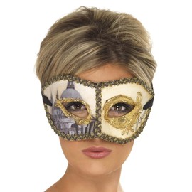 Smiffys Venetian Colombina Venice Mask, Gold , Eyemasks Fancy Dress, Adult Dress Up Eye masks