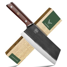TAN REN Chinese Cleaver Knife, 7.5 Inch Cleaver Knife for Meat Cutting, High Carbon Steel Butcher Knife, Full Tang Meat Cleaver Knife for Home Kitchen