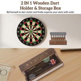 Bindokun Dart Holder with 8 Slots & Storage Box - Wall Mount Darts Holder Stand Organizer for Steel Tip and Soft Tip Dart Accessories