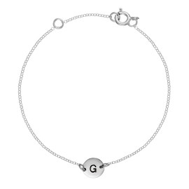 Silverly Women's 925 Sterling Silver Round Letter Name Initial Chain Bracelet, 6.3 + 0.5" Extender