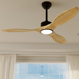 revoici Ceiling Fan with Light Remote 52inch Dark Brown Solid Wood Fan Timing 6Speeds Silent DC motor 3CCT LED Light with Memory Lighting Function Indoor Outdoor Fan Farmhouse Bedroom living room use