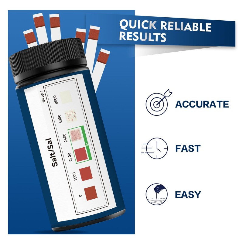 Saltwater Pool Test Strips, 0-8000 ppm, Salt Test Strips Kit