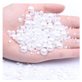 5700Pcs AB Half Pearls for Crafts,Flatback Pearls/Jewels Pearls for DIY Craft Necklaces Bracelets Jewelry Decorations Wedding Dress Nail Art Making - White