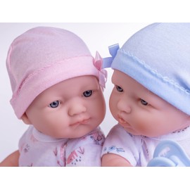 JC Toys Berenguer Boutique Realistic La Newborn 12.5" Washable Vinyl Twins | Blue and Pink Themed Gift Set with Reusable Diaper, Caps, Shirts, Pacifier, Bottles and Birth Certificate