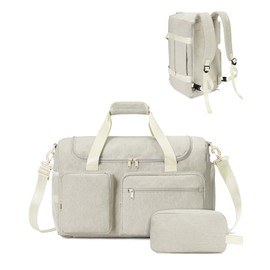 Sports Bag Backpack Men's Travel Bag with Shoe Compartment & Wet Compartment and Toiletry Bag Weekender Bag Women's Training Bag with Trolley Sleeves, Improved Version Beige