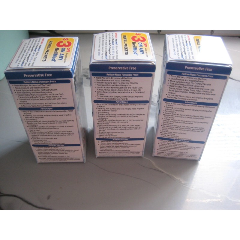 lot of 3 -NeilMed Sinus Rinse Bottle W/Premix Packet Exp