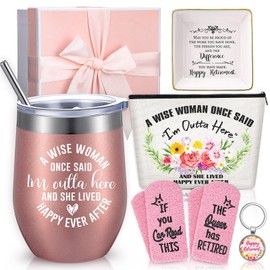 Cunhill 2025 Happy Retirement Gifts for Women, Including Retirement Cup, Socks, Ceramic Dish, Makeup Bag and Keychain in Gift Boxes for Coworker, Employee valentine's Office Gifts(Rose Gold)