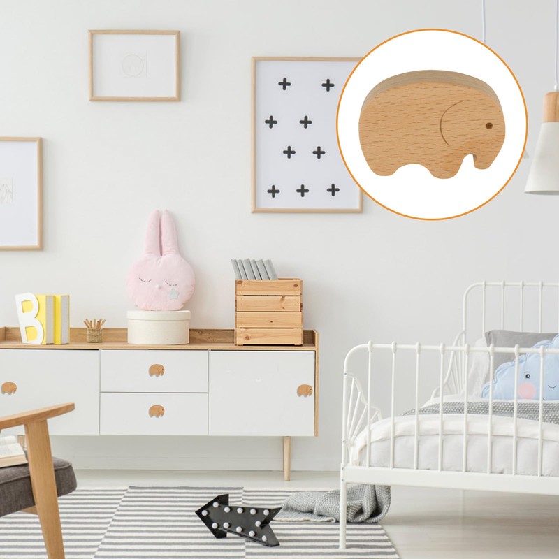 MOROBOR Elephant Shaped Wooden Knobs, 6pcs Single Hole Beech Wood