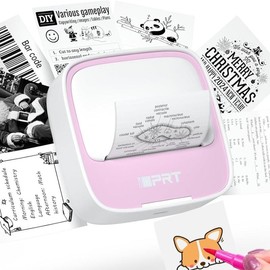 Mini Printer with 1 Roll of Stickers – Portable Bluetooth Inkless Thermal Printer for Study Notes, Pictures, DIY, and Labels:_White-Pink Printer+ 3 Rolls