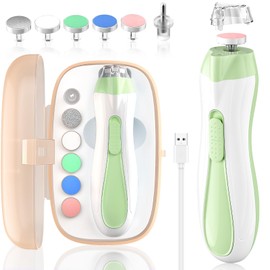 Baby Nail File Electric Baby Nail Care Set with LED Light, Baby Nail Clipper Electric for Newborn/Infants/Adults Toenails and Fingernails, 7 Grinding Head Replacement Pads, Green