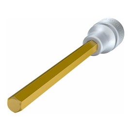 Hazet Screwdriver Socket 986SL-8, Inner Hexagon 8 mm, 1/2 Inch Square, Hollow, TiN-Coated, Length 140 mm, Knurling, DIN 7422, Made in Germany