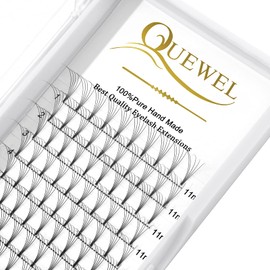 QUEWEL Premade Lash Fans, 5D Premade Fans Eyelash Extensions 0.10mm Thickness C Curl 11mm Volume Lash Extensions Short Stem Pre Made Fans Eyelash Extensions(5D 0.10C 11mm)