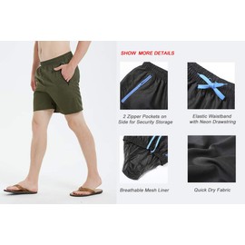 MADHERO Mens Swim Shorts with Mesh Liner Summer Bathing Suit Zipper Pockets,Navy Blue,Size XXL