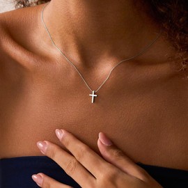 NOMOKOS Cross Necklace for Women - Silver Cross Necklace Pendant Necklaces Dainty Simple Tiny Choker Necklaces for Women Trendy Everyday Jewelry