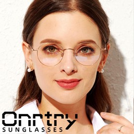 Onrtry Circle Blue Light Glasses for Women Men Round Metal Frame Computer Gaming Eyeglasses 2 Pack(Gold+Rose Gold)