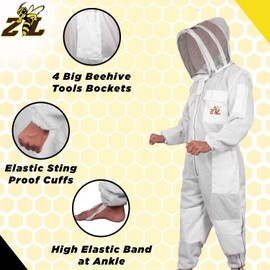 Premium Quality Ventilated Bee Suit for Men and Women with Round Veil, Ultra Protective Layers Beekeeping Suit, White Fabric Mesh Bee Keepers Suit. (White, X-Large)