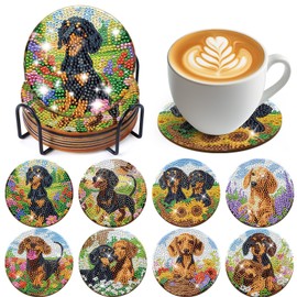 Dachshund Diamond Art Coasters - Cute Dog Diamond Painting Coasters Kit for Adult, 3D Rhinestone Gem Art Small DIY Crafts Kit for Women