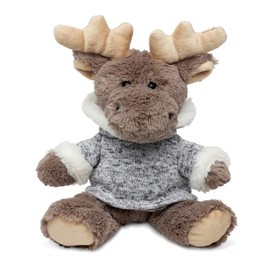 DolliBu Plush Moose Stuffed Animal - Soft Plush Sitting Moose with Gray Hooded Sweater, Adorable Huggable Moose Plush Toy for Kids and Adults - 9 Inches