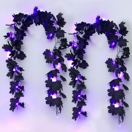 RECUTMS Maple Leaf Garland Hanging Black Maple Leaf with Lights 5.7Ft Fall with 30 Lights Artificial Maple Leaves The Artificial Maple Leaf Fall Black Garland for Garland Outdoor Indoor