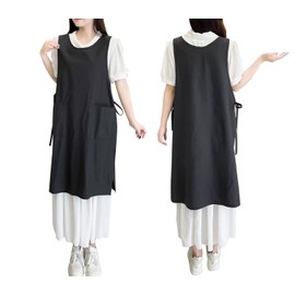 TALIBSA Pinafore Apron Dress,Japanese Cotton Linen Cross Back Apron for Women with Pockets，Pinafore Dress with Waist Ties (Ink Gray)