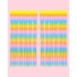 xo, Fetti Party Decorations Rainbow Pastel Fringe Foil Curtain - Set of 2 | Bachelorette, Pride, Backdrop, Birthday, Photo Booth
