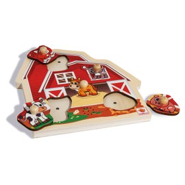 Eichhorn 100005415, farm puzzle made of FSC 100% certified wood, with five animal sounds, cat, cow, horse, dog and pig, 6 pieces, 25 x 25 cm