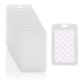10Pcs Clear Vertical Name Tag Badge Id Card Holders Heavy Duty Transparent Badge Holder Double Sided Hard Rigid Bus Card Holder Case for Lanyard School Office Students (A)