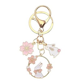 Fuqimanman2020 Cute Sakura Rabbit Keychain Kawaii Flower Rabbit Carrot Peach Mushroom Keychain For Women Easter Gift, C, 1