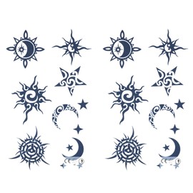 Jagua Tattoos Tattoo Stickers, 2 Weeks Disappearing Henna Tattoos Real Star Moon Sun Set of 2 (gz227-2)